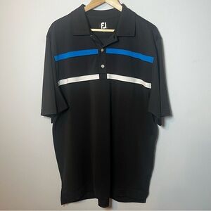 FootJoy FJ Stretch Pique Golf Polo Men’s L Black Striped Shirt Vacation Travel